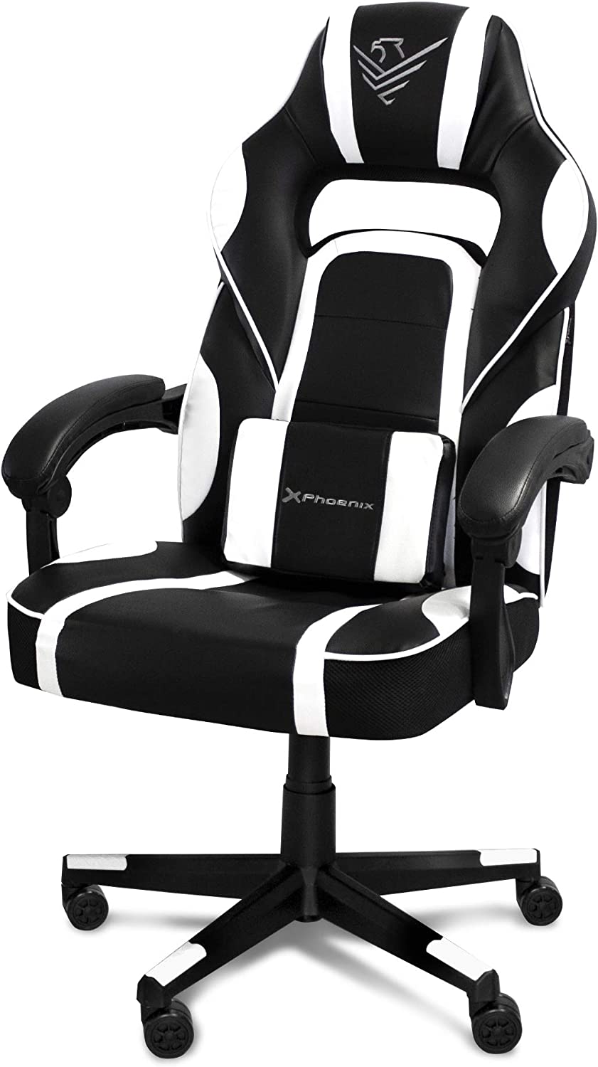 Silla gaming Phoenix TROPHY CUERO PU blanco/negro
